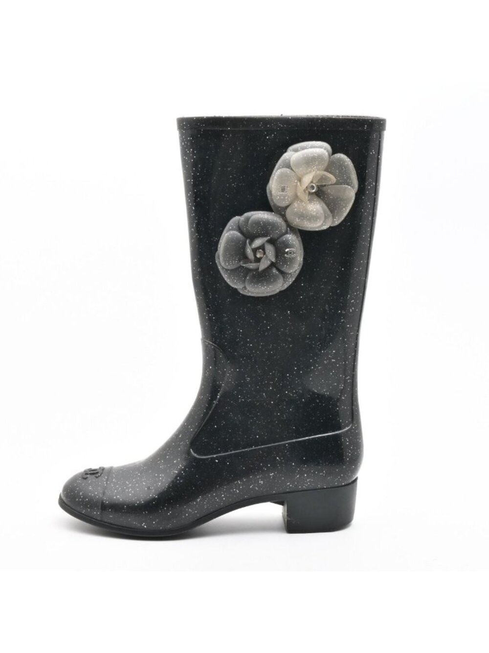Chanel Rain Boots Dark Gray Camellia
